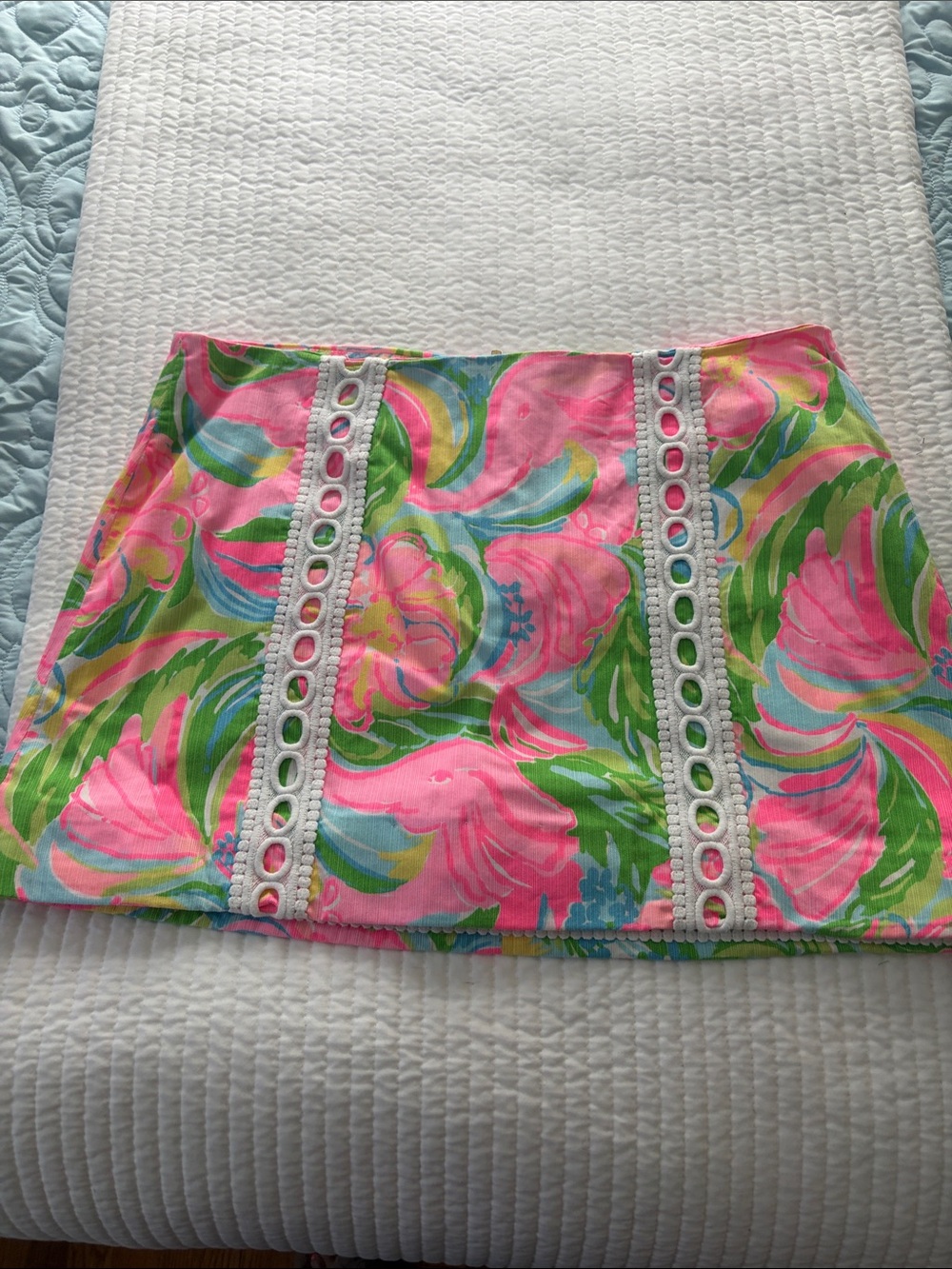 Lilly Pulitzer Pink Floral Mini Skirt with White Eyelet Trim